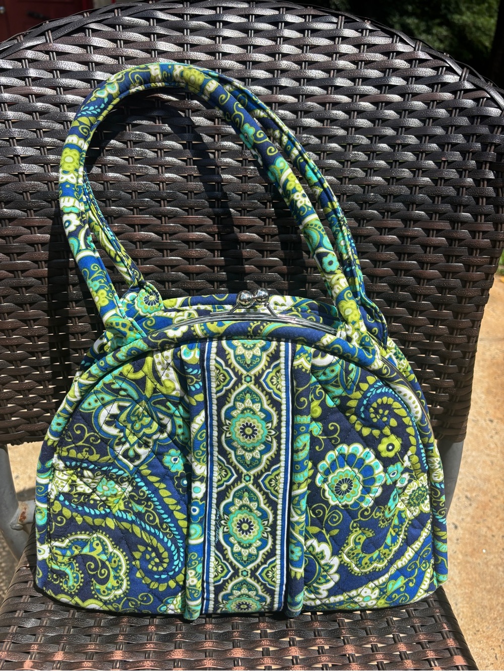 Vera Bradley Quilted Paisley “Rhythm and Blues”Shoulder Bag in Navy, Teal & Lime